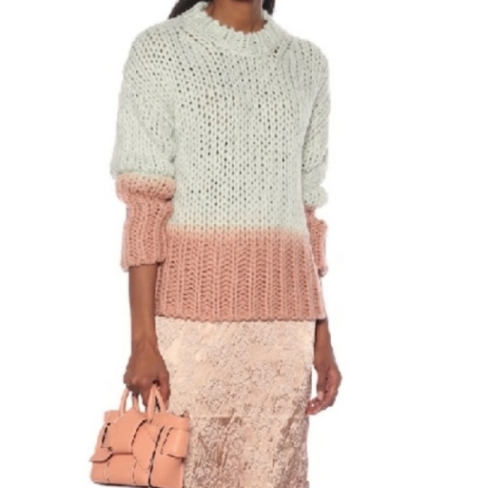 Acne Kirene Dip Dye Sweater Alpaca Wool Chunky Knit Blue Pink Size XS